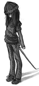 Rating: Safe Score: 0 Tags: hat long_hair monochrome simple_background sketch sword weapon User: (automatic)nanodesu