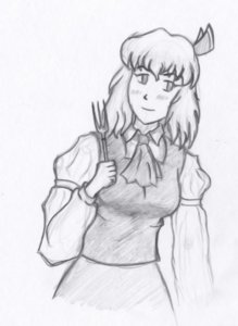 Rating: Safe Score: 0 Tags: bow fork monochrome rumia short_hair simple_background sketch /to/ touhou User: (automatic)nanodesu