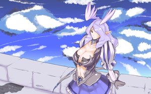 Rating: Safe Score: 0 Tags: blue_eyes bow breasts bricks cleavage cloud cuirass elf_ears fantasy gloves gorget jewelry long_hair oxykoma_(artist) pointy_ears purple_hair skirt sky sky-fi smile tagme wall winged_hairpin User: (automatic)Willyfox