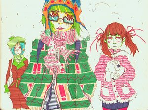 Rating: Safe Score: 0 Tags: black_hole-chan blue_hair bomb-chan brown_hair glasses green_hair hat hydrogen_bomb-chan long_hair multiple_girls red_eyes scarf stylish traditional_media twintails winter_clothes User: (automatic)nanodesu