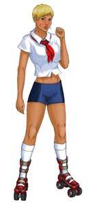 Rating: Safe Score: 0 Tags: blonde_hair blue_eyes breasts fist lollipop pioneer_tie roller_skates short_hair shorts simple_background socks tagme User: (automatic)Willyfox