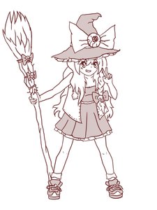 Rating: Safe Score: 0 Tags: /an/ bow braid broom hat highres kirisame_marisa long_hair monochrome simple_background sketch skull smile touhou v witch_hat User: (automatic)Anonymous