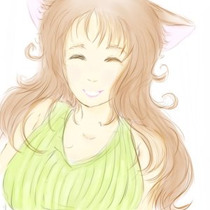 Rating: Safe Score: 0 Tags: ^_^ bare_shoulders breasts brown_hair cat_ears long_hair simple_background smile uvao-chan User: (automatic)ii