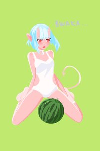 Rating: Safe Score: 0 Tags: 1girl arsenixc_(artist) blue_hair blush fang green_background horns horny-chan oni open_mouth red_eyes short_hair simple_background sitting socks solo swimsuit tail tsundere watermelon User: (automatic)Anonymous