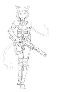 Rating: Safe Score: 0 Tags: animal_ears cat_ears gun military_uniform monochrome short_hair simple_background sketch tail weapon User: (automatic)nanodesu