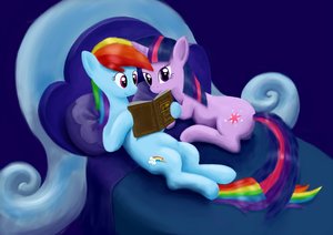 Rating: Safe Score: 0 Tags: animal bed book /bro/ has_child_posts highres horn horns lying multicolored_hair my_little_pony no_humans pony rainbow_dash reading twilight_sparkle unicorn User: (automatic)Anonymous