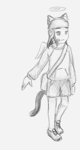 Rating: Safe Score: 0 Tags: animal_ears bag bow braid cat_ears cosplay crossover haibane_renmei halo kuu monochrome shorts simple_background sketch tail uvao-chan wings User: (automatic)nanodesu