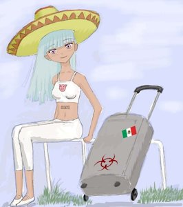 Rating: Safe Score: 0 Tags: bag blue_hair crop_top grass h1n1-chan hat long_hair outdoors pants personification pig pink_eyes sitting sky trunk User: (automatic)nanodesu