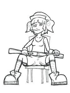 Rating: Safe Score: 0 Tags: alternate_costume boots cap chair champion_of_tzeentch_(artist) hat kawashiro_nitori monochrome mouth_hold shorts simple_background sitting sketch socks /to/ top touhou twintails weapon User: (automatic)nanodesu