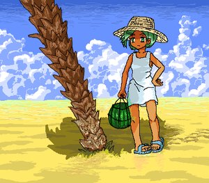 Rating: Safe Score: 0 Tags: cloud hat palm sand sandals straw_hat watermelon User: (automatic)Anonymous