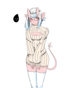 Rating: Safe Score: 0 Tags: 1girl arsenixc_(artist) blue_hair blush drop glasses horns horny-chan oni open-chest_sweater red_eyes short_hair simple_background solo sweater tail thighhighs v_hands white_legwear User: (automatic)Anonymous