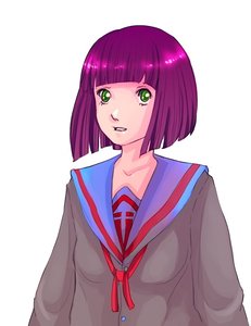 Rating: Safe Score: 0 Tags: alternate_hairstyle green_eyes has_child_posts purple_hair school_uniform short_hair simple_background unyl-chan User: (automatic)nanodesu