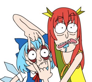 Rating: Safe Score: 0 Tags: 2girls amazed ascot banhammer-tan bare_shoulders blue_hair cirno conjunctiva deformed eyelids hairpin long_hair morty_smith open_your_eyes parody red_hair rick_and_morty rick_sanchez saliva short_hair simple_background style_parody teeth tie touhou white_background wings User: (automatic)Willyfox