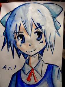 Rating: Safe Score: 0 Tags: blue_eyes blue_hair blush bow cirno short_hair smile /to/ touhou traditional_media User: (automatic)Big_C