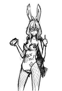 Rating: Safe Score: 0 Tags: animal_ears bomb-chan bomb-kun_(artist) braid bunny_ears bunnysuit can glasses long_hair middle_finger monochrome pantyhose simple_background sketch twin_braids User: (automatic)nanodesu