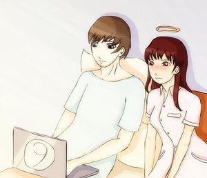 Rating: Safe Score: 0 Tags: 1boy bed brown_hair character_request halo laptop long_hair nurse nurse_outfit pillow short_hair tagme User: (automatic)Willyfox