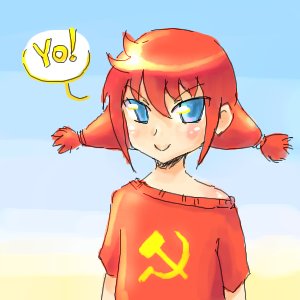 Rating: Safe Score: 0 Tags: :> blue_eyes blush /o/ oekaki red_hair shirt sickle_and_hammer smile t-shirt twintails ussr-tan User: (automatic)nanodesu
