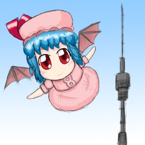 Rating: Safe Score: 0 Tags: bat_wings beret blue_hair bow flying ostankino_tower red_eyes remilia_scarlet sauce_(artist) short_hair sky touhou wings User: (automatic)Willyfox