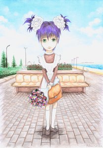 Rating: Safe Score: 0 Tags: apron bag beach bench city dress flower green_eyes highres lamppost outdoors purple_hair russian school_uniform sky soviet soviet_school_uniform traditional_media tree twintails unyl-chan User: (automatic)Anonymous