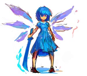 Rating: Safe Score: 0 Tags: blue_eyes blue_hair cirno dress short_hair sketch sword /to/ touhou weapon wings User: (automatic)Big_C
