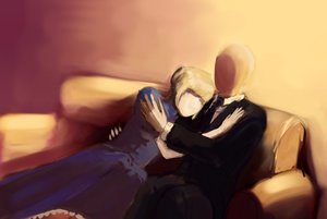 Rating: Safe Score: 0 Tags: anonymous blonde_hair business_suit crossover dress faceless fate/stay_night hug saber sitting sofa User: (automatic)nanodesu