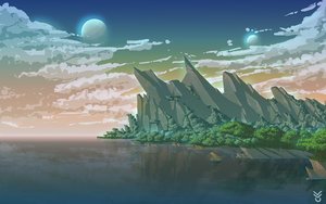 Rating: Safe Score: 0 Tags: atmospheric cloud fantasy moon mountains nature no_humans sea sky tree water User: (automatic)nanodesu