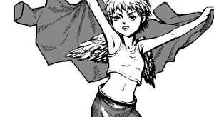 Rating: Safe Score: 0 Tags: haibane_renmei halo kana lowres monochrome /o/ oekaki open_mouth short_hair simple_background sketch spread_arms top wings User: (automatic)nanodesu