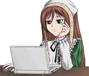 Rating: Safe Score: 0 Tags: brown_hair computer emotions green_eyes has_child_posts headdress heterochromia laptop long_hair macro main_page mouse red_eyes rozen_maiden suiseiseki table User: (automatic)nanodesu