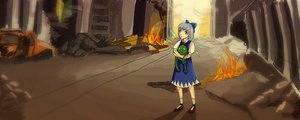 Rating: Safe Score: 0 Tags: atmospheric blue_hair bow cirno city dress fire frog plush_toy ruins street tears touhou toy wakaba_mark User: (automatic)timewaitsfornoone