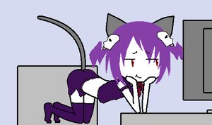 Rating: Safe Score: 0 Tags: animal_ears computer creepy-chan fang monitor nekomimi parody purple_hair red_eyes skirt skull table tail thighhighs top twintails zettai_ryouiki User: (automatic)nanodesu
