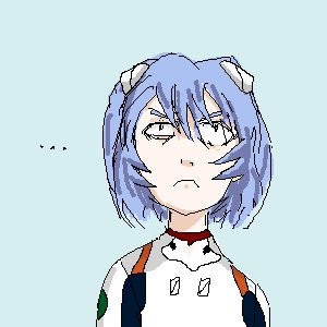 Rating: Safe Score: 0 Tags: :< ... ayanami_rei blue_hair lowres neon_genesis_evangelion short_hair simple_background sketch User: (automatic)uploadperson