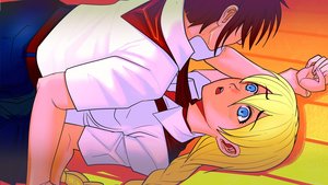 Rating: Safe Score: 0 Tags: 1boy blonde_hair blue_eyes blush braid brown_hair embarrassed eroge floor game_cg highres holding_hands lying lying_on_person necktie pioneer pioneer_necktie pioneer_uniform semyon_(character) shirt short_hair slavya-chan surprised twin_braids User: (automatic)Anonymous