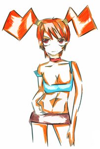 Rating: Questionable Score: 0 Tags: breasts collar crop_top dvach-tan hands_on_hips miniskirt orange_hair red_eyes simple_background skirt smile top twintails User: (automatic)nanodesu
