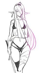 Rating: Safe Score: 0 Tags: 1girl bandages bikini blush breasts crown elf highres long_hair monochrome oxykoma_(artist) pointy_ears simple_background sketch solo sword weapon User: (automatic)Anonymous