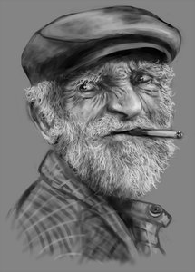 Rating: Safe Score: 0 Tags: 1boy beard cigarette hat monochrome old_man realistic smoking User: (automatic)nanodesu
