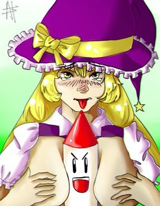 Rating: Explicit Score: 0 Tags: blonde_hair blush bow breasts breast_squeeze hat kirisame_marisa long_hair no_bra sexually_suggestive /to/ tongue touhou touhou_(pc-98) witch_hat yellow_eyes User: (automatic)Anonymous