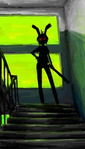 Rating: Safe Score: 0 Tags: animal_ears baseball_bat bomb-chan bunny_ears glasses glowing_eyes house short_hair silhouette stairs window User: (automatic)nanodesu