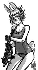 Rating: Safe Score: 0 Tags: animal_ears bomb-chan bomb-kun_(artist) bunny_ears bunny_tail glasses gun monochrome school_swimsuit short_hair sketch swimsuit tail weapon User: (automatic)Anonymous