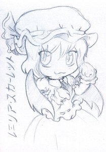 Rating: Safe Score: 0 Tags: chibi hat monochrome remilia_scarlet short_hair simple_background /to/ touhou traditional_media wings User: (automatic)nanodesu