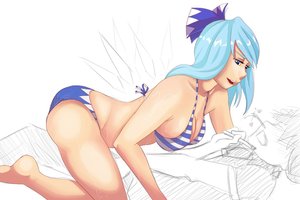 Rating: Questionable Score: 0 Tags: bikini blue_eyes blue_hair bow cirno long_hair lying nosebleed striped sweat swimsuit touhou unfinished wings User: (automatic)nanodesu