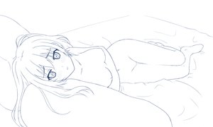 Rating: Explicit Score: 0 Tags: :< 1girl bed blush breasts embarrassed lineart long_hair lying monochrome nipples nude on_side pillow solo thigh_gap User: (automatic)Anonymous