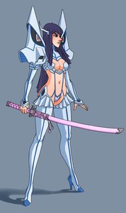 Rating: Questionable Score: 0 Tags: blue_hair breasts green_eyes highres kill_la_kill kiryuuin_satsuki long_hair midriff navel /o/ revealing_clothes simple_background sword weapon User: (automatic)Anonymous