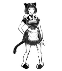 Rating: Safe Score: 0 Tags: animal_ears apron cat_ears cigarette collar hands_on_hips maid maid_outfit monochrome short_hair simple_background sketch smile smoke tail User: (automatic)nanodesu