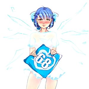 Rating: Questionable Score: 0 Tags: blue_hair blush bow cirno green_eyes ice idleantics_(artist) madskillz_thread_oppic nipples pillow short_hair simple_background smile wings User: (automatic)lol.me