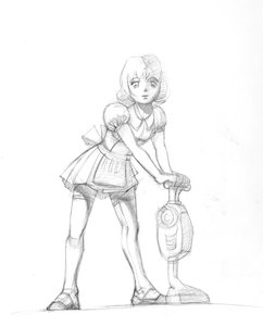 Rating: Safe Score: 0 Tags: apron dress maid maid_outfit monochrome short_hair simple_background sketch thighhighs traditional_media vacuum_cleaner User: (automatic)nanodesu