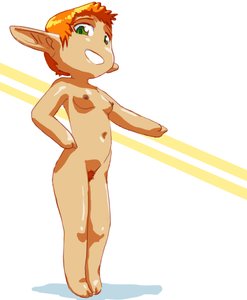 Rating: Explicit Score: 0 Tags: 1girl breasts chibi elf green_eyes grin hand_on_hip nipples nude orange_hair pointy_ears pubic_hair short_hair smile solo teeth User: (automatic)Anonymous