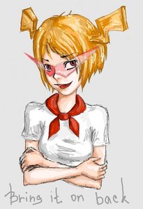 Rating: Safe Score: 0 Tags: cosplay crossed_arms crossover dvach-tan kamina_shades necktie orange_hair pioneer_tie red_eyes simple_background sketch smile /tan/ tengen_toppa_gurren_lagann twintails User: (automatic)nanodesu
