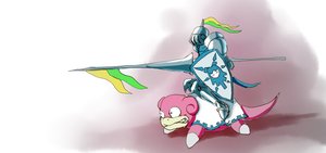 Rating: Safe Score: 0 Tags: armor cirno crossover has_child_posts helmet knight lance medieval pokemon riding shield simple_background slowpoke spear touhou wakaba_colors weapon User: (automatic)nanodesu