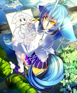 Rating: Safe Score: 0 Tags: animal_ears blue_hair drawing flower looking_at_viewer oxykoma_(artist) sitting sky tail yellow_eyes User: (automatic)Anonymous