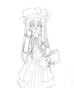 Rating: Safe Score: 0 Tags: book bow glasses hat long_hair monochrome patchouli_knowledge simple_background sketch touhou User: (automatic)nanodesu